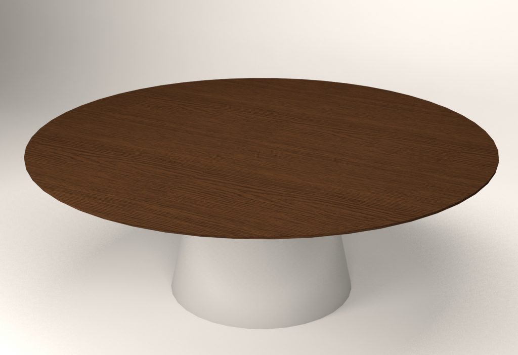 Low centrepiece made in the shape of a circle in solid wood in a brown and white colour tone