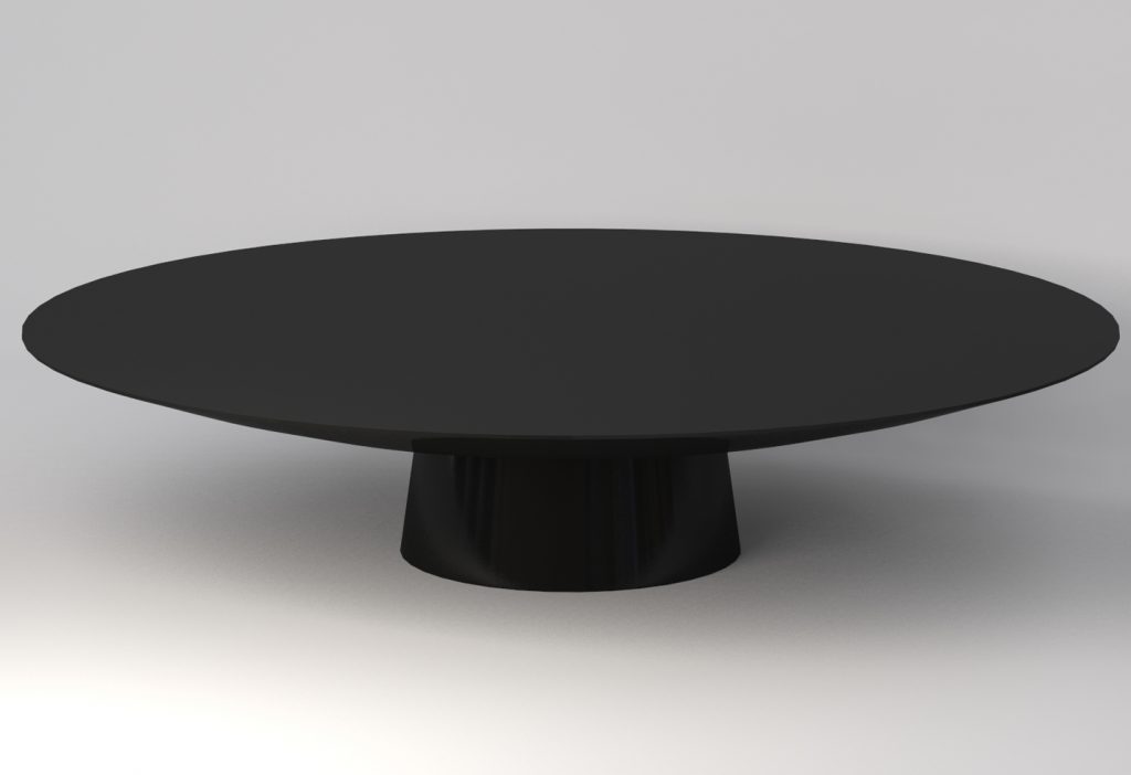 Low centrepiece made in the shape of a circle in solid wood in a black colour tone