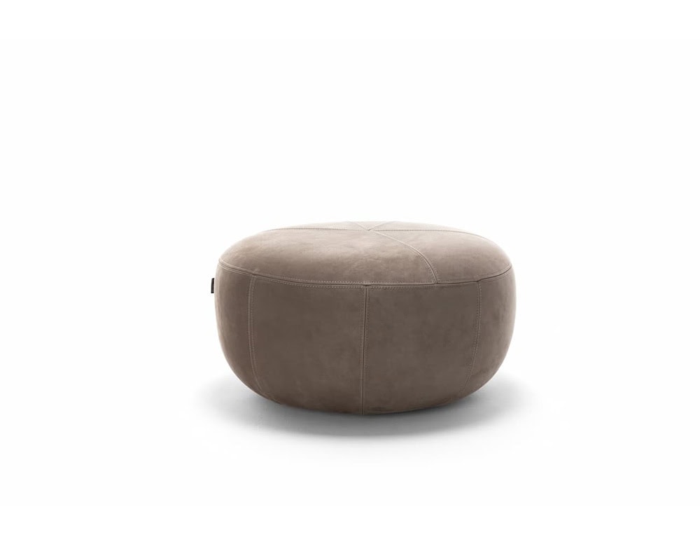 A 10th Clove Outdoor Pouf with a rounded shape and textured brown fabric is centered against a white background