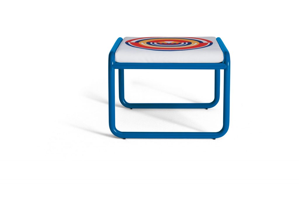 locus solus pouf in blue with a white background