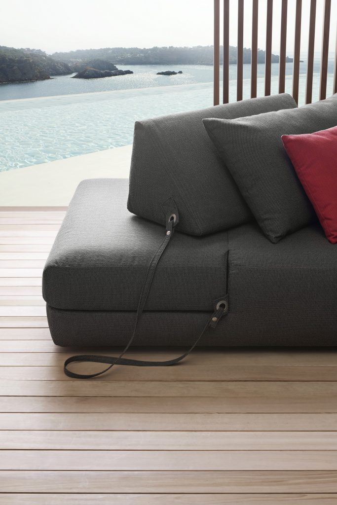 monte carlo sun longer in dark grey flat, lounger includes a triangular cushion to create an inclination