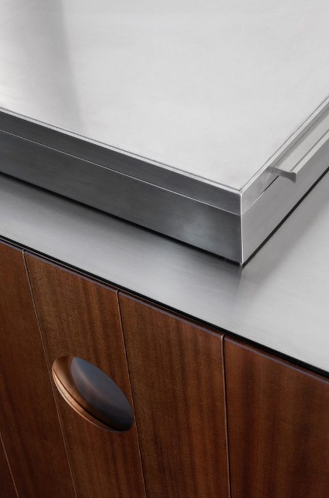 close up of the stainless steel surface of the roller kitchen