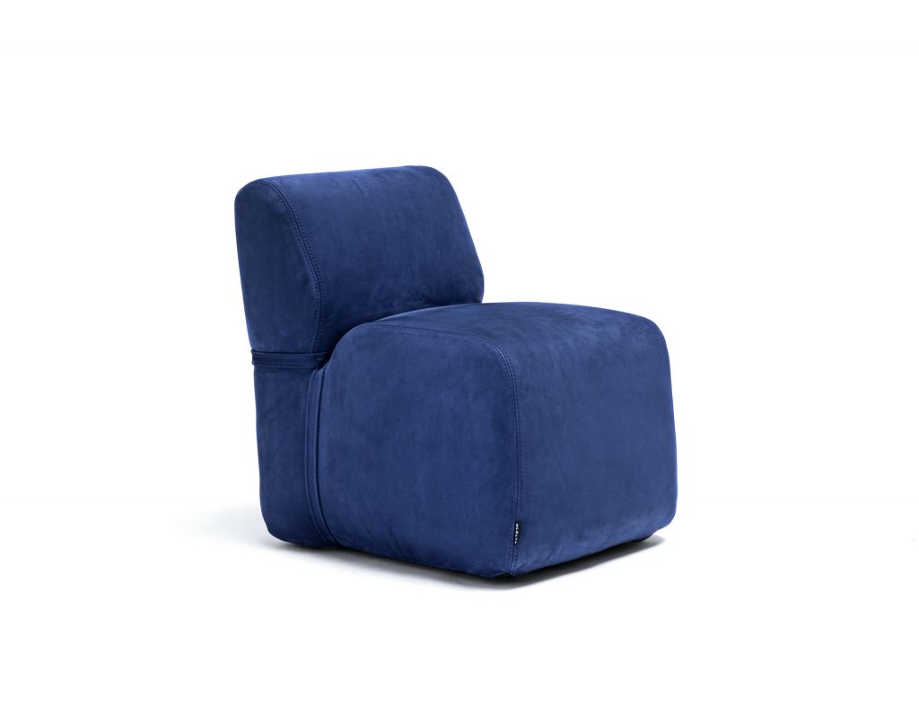 front view of a blue soft armchair