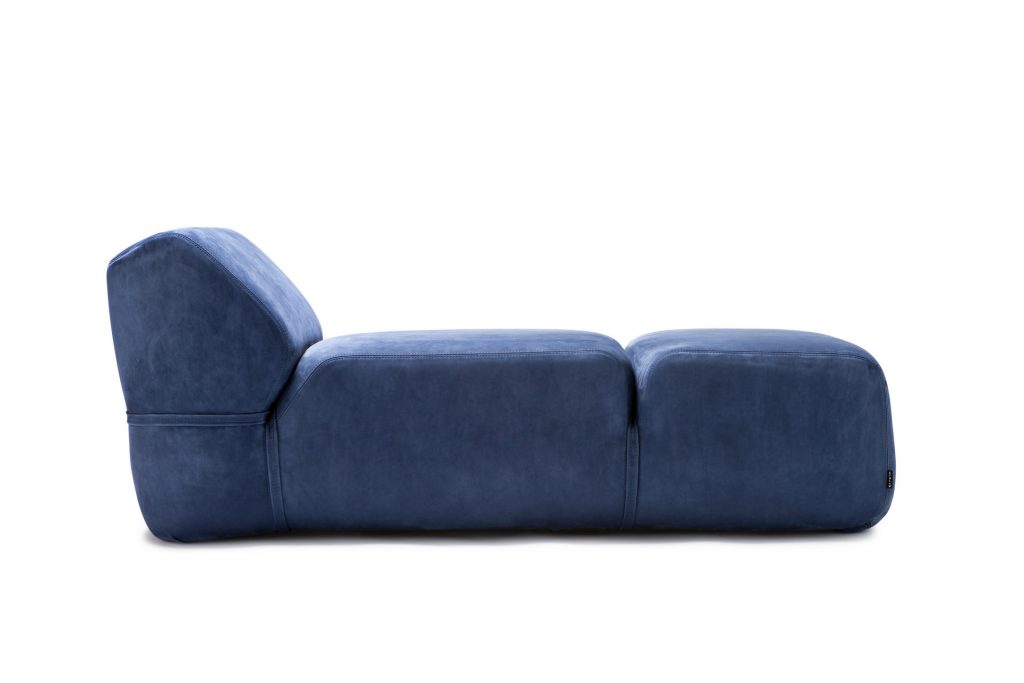 soft chaise lounge in dark blue with white background