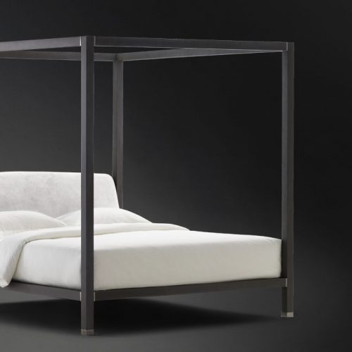 ari double bed in black flame and white backrest and sheets