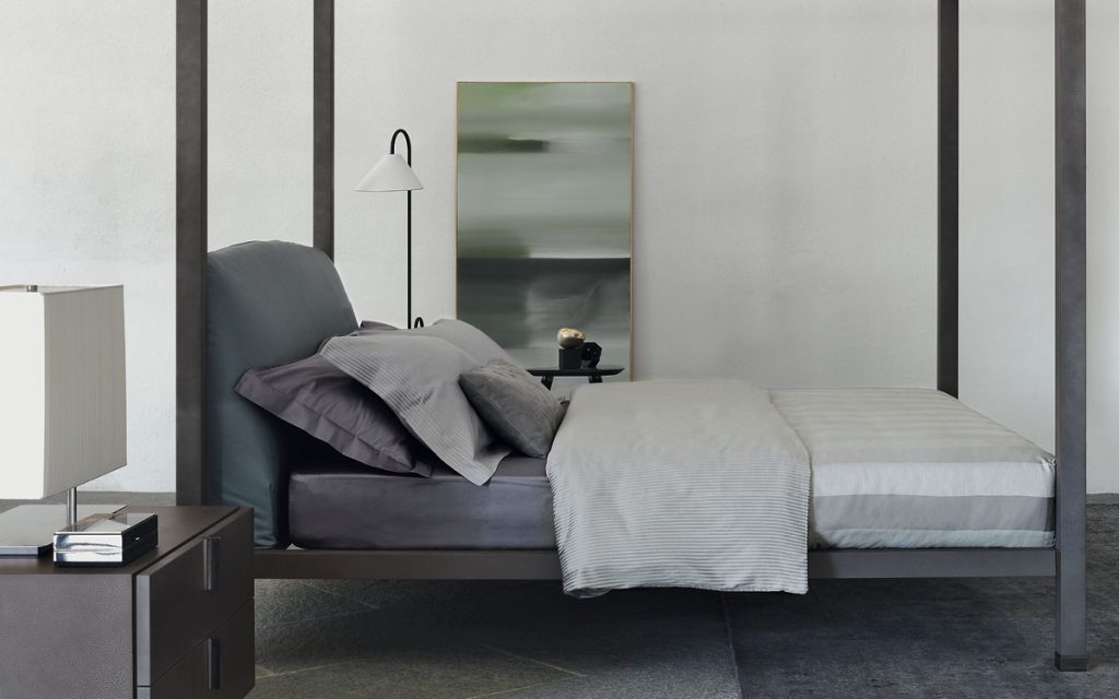 ari double bed in black with green backrest