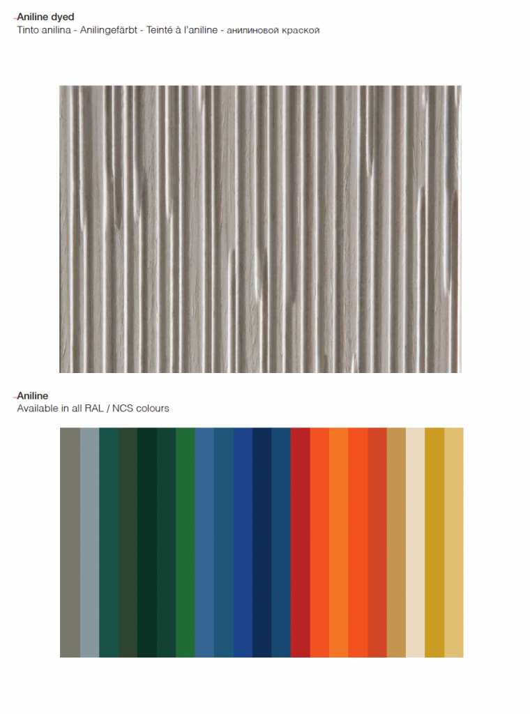 Multicolored color palette Decor finish wood sample, set against a white background.
