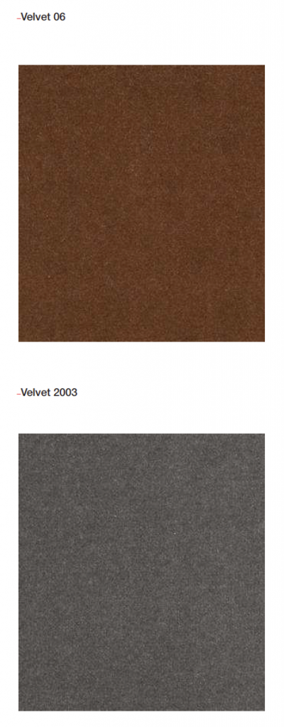 Mat Velvets wall panel color palette in brown and gray on a white background.