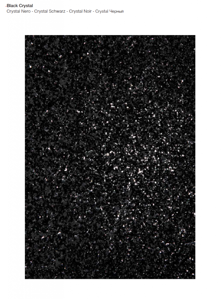 Special Finishes sample in black with crystals, set against a white background.