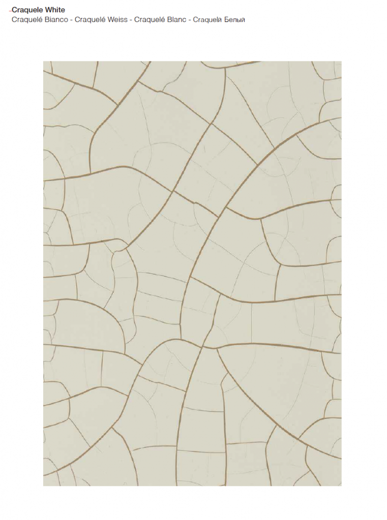 Sample of special finishes in white with cracked pattern, on white background.