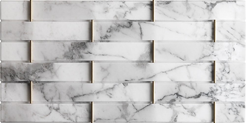 Panama finish mosaic in white and gray marble pattern.