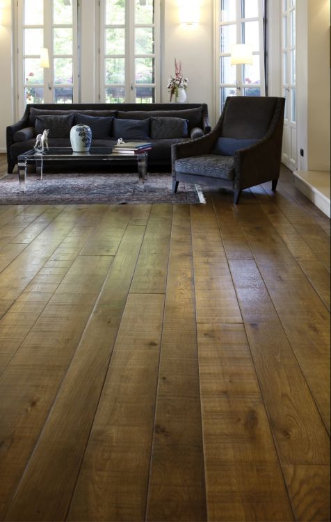 Planks finish in medium brown in a living room.