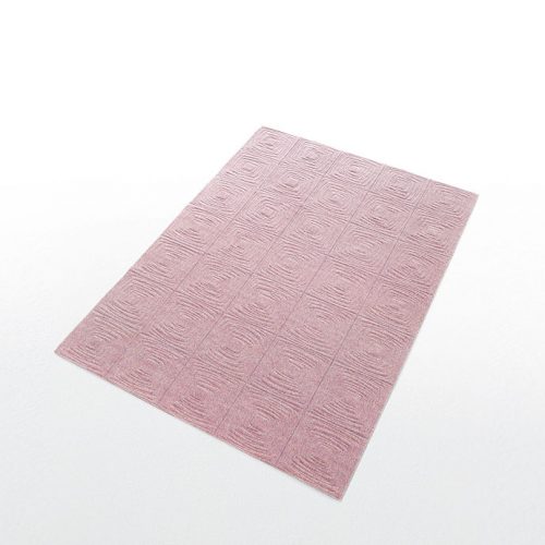 Imperfetto of pink square felt. The embroidery on each element creates an irregular squared spiral-like pattern on a white background.