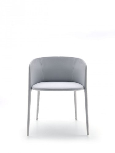 A grey Achille Armchair In metal tubing, foamed with polyurethane rubbers, upholstered with fabric on a white background.