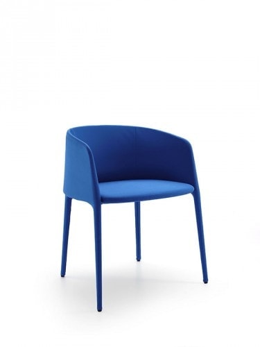 A blue Achille Armchair In metal tubing, foamed with polyurethane rubbers, upholstered with fabric on a white background.