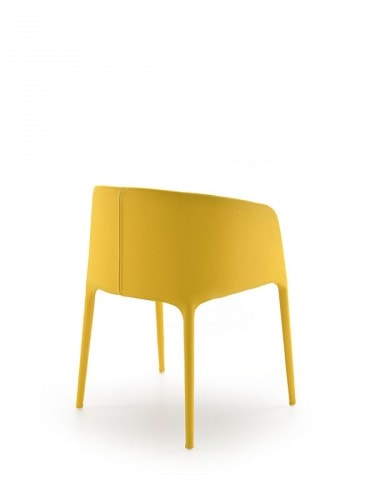 A yellow Achille Armchair In metal tubing, foamed with polyurethane rubbers, upholstered with fabric on a white background.