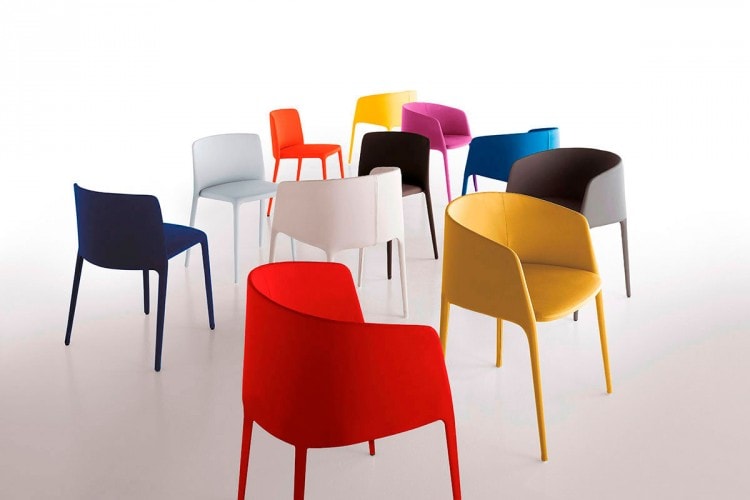 Eleven Achille Armchairs in metal tubing, foamed with polyurethane rubbers, upholstered with fabric color red, white, pink, black, orange and two color blue, grey yellow blue, pink on a white background.