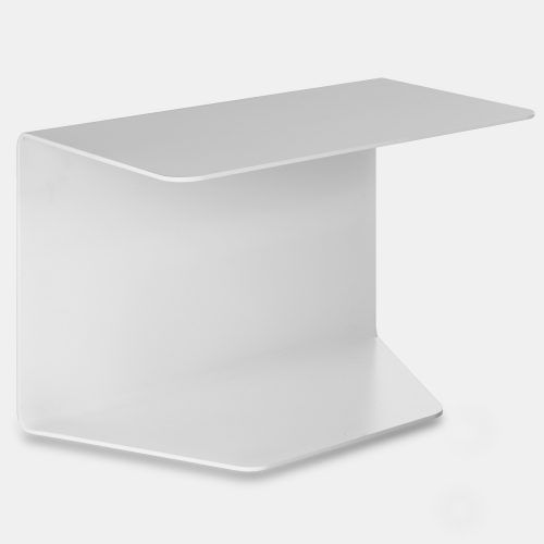 A white Cosy Low Table 1-2 in curved aluminium on a white background.