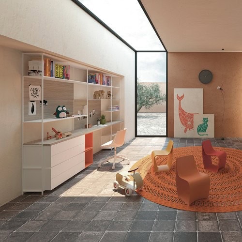 One white Flow chair with five white legs on a playroom background