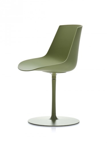 A green Flow Chair Color with a green central leg on a white room background.