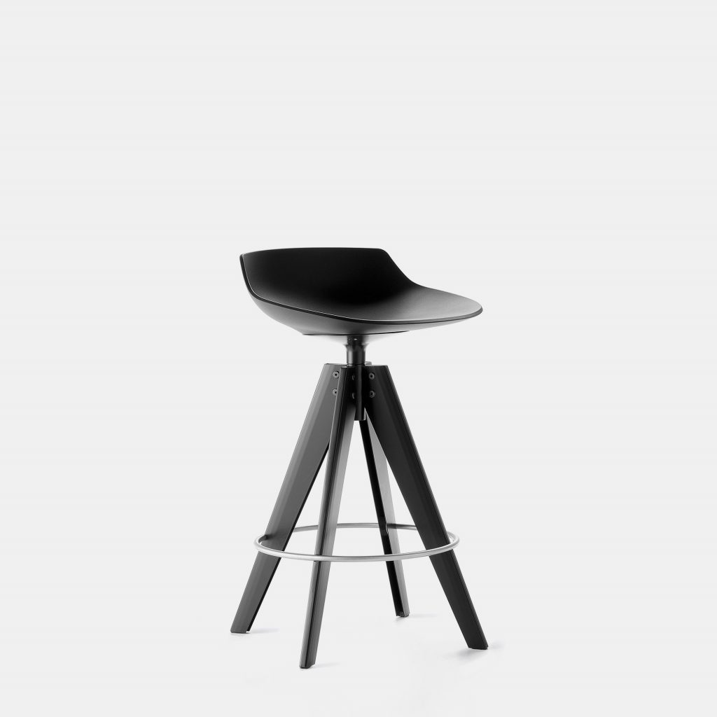 A Flow stool in black with four-legged base in black steel on a white background.