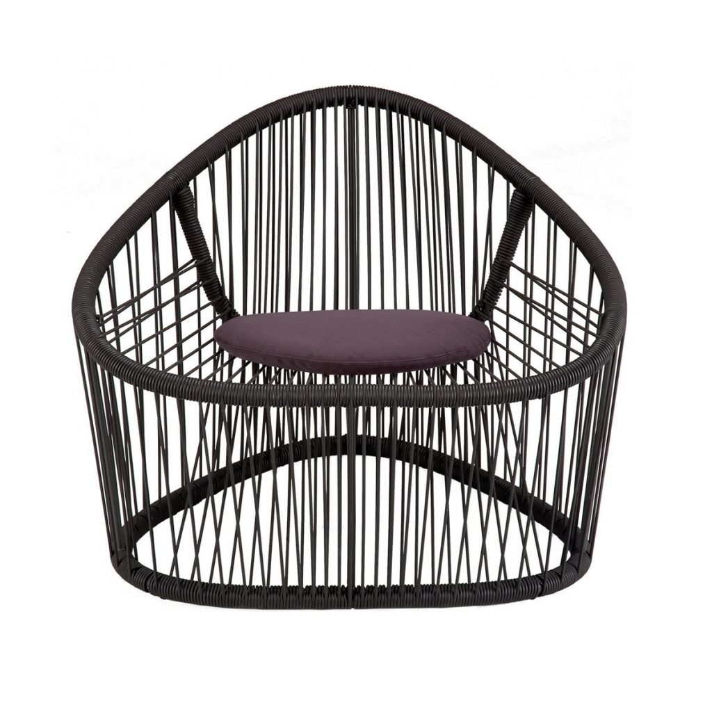 Club armchair, seat, backrest and frame in brown metal on a white background.