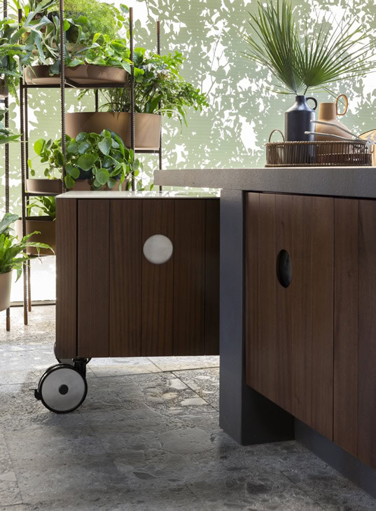outdoor kitchen made from the latest generation materials in a brown and gray tone