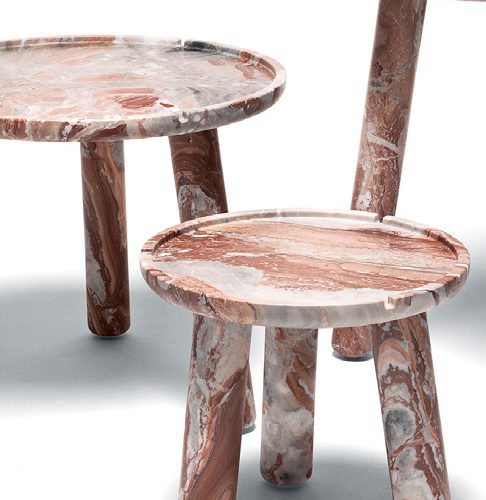 three stone round coffee tables in brown marble