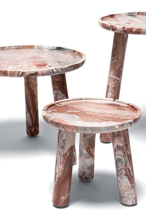 three stone round coffee tables in brown marble