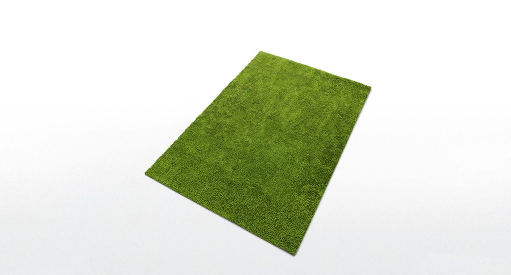 Air rug, texture of green boucle stitches made of rope braid on a white background.