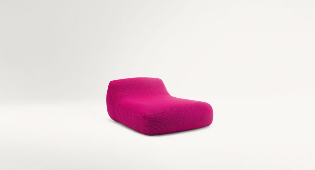 Float Chaise, upholstery in pink fabric on a white background.