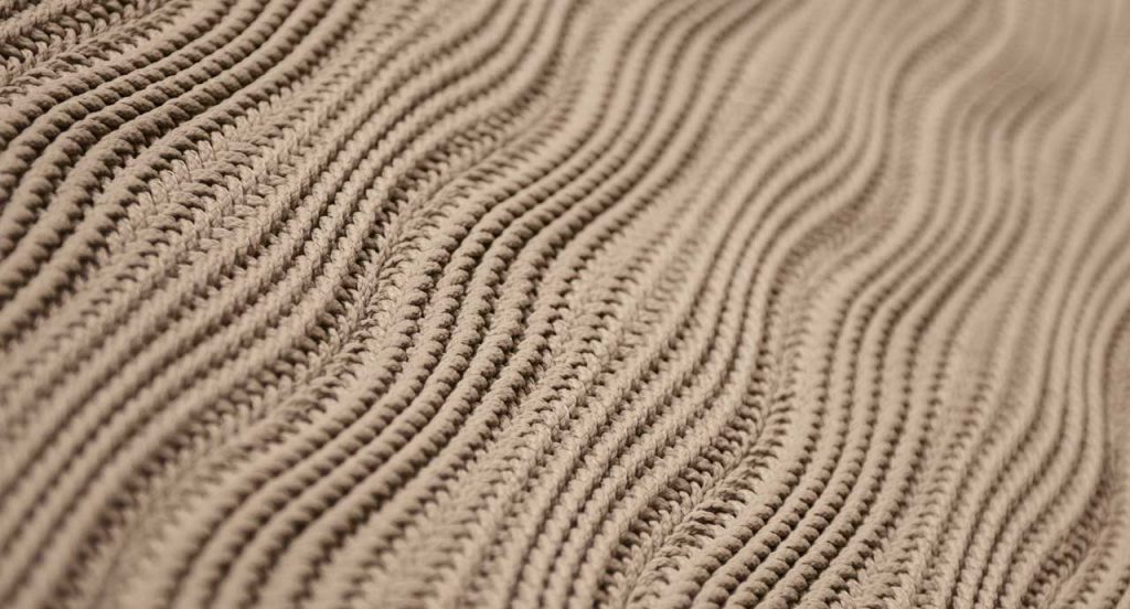 Marea rug, made of braids shaped like waves in brown Rope yarn.