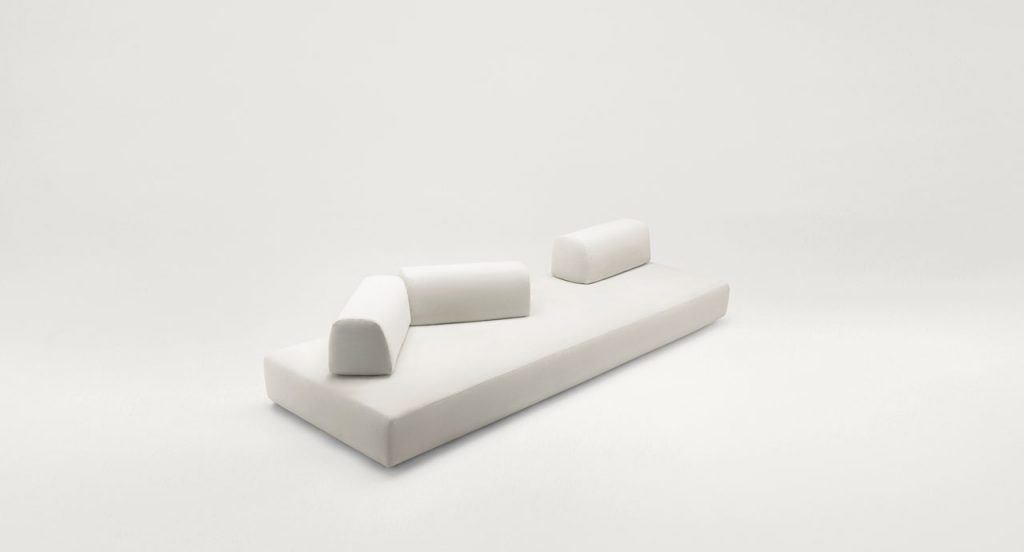 Orlando Outdoor Sectional with backrest, upholstered in white fabric on a white background.