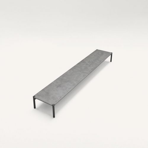 Rectangular Plano Outdoor Side Table, structure and four legs in black steel, top in black concrete on a white background.