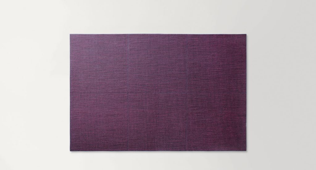 Purple Tatami rug, embriordey of series of parallel, irregular lines on a white background.