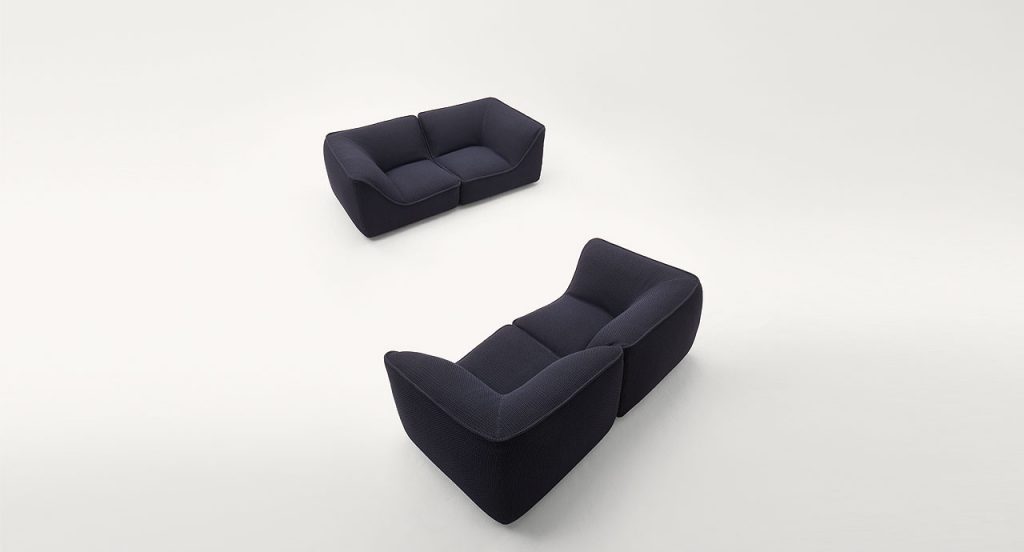 Two Black So Sofas, Two seater, fabrics upholstery, wood base on a white background.