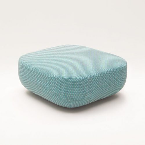Uptown Pouf, blue fabrics upholstery on a white background.