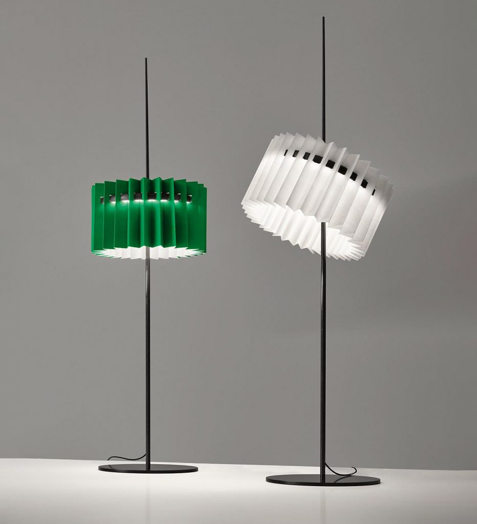 A couple of Ringelpietz lamps sitting on top of a table with a grey background