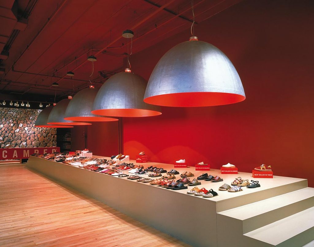 XXL Dome lamp with a red inside hanging over a table