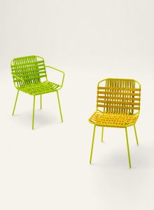 “Elastic belts dressed with colourful yarn decorate Paola Lenti’s playful Telar collection of matching outdoor seating.” | Check it on vdf
