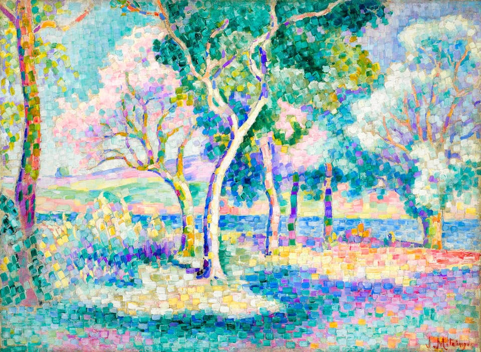 painting on canvas with a wave landscape design in bright and light color tones