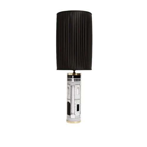 Black pleated cylindrical lampshade paired with a refined column base, creating a striking and elegant silhouette perfect for contemporary interiors.