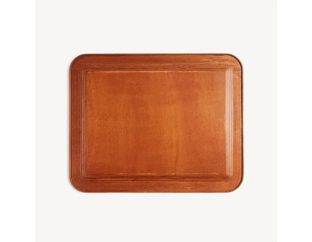 Elegant wooden tray with a rich tone and subtle beveled edge, blending timeless craftsmanship with functional simplicity for versatile use.