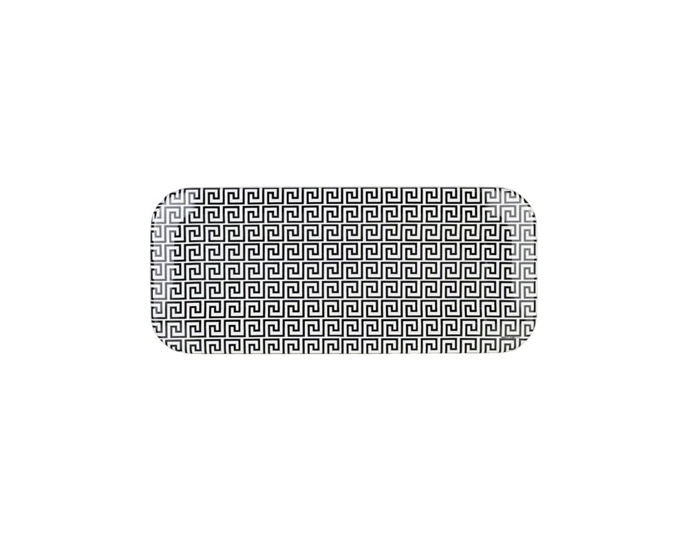 Rectangular tray featuring a striking black and white geometric pattern that adds a bold, timeless aesthetic to any table or decorative display.