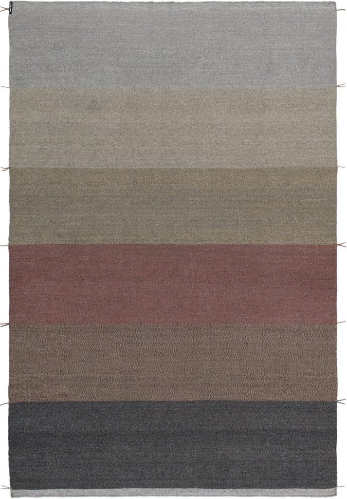 rug made of fabric base in a gray beige coffee and black and red tone
