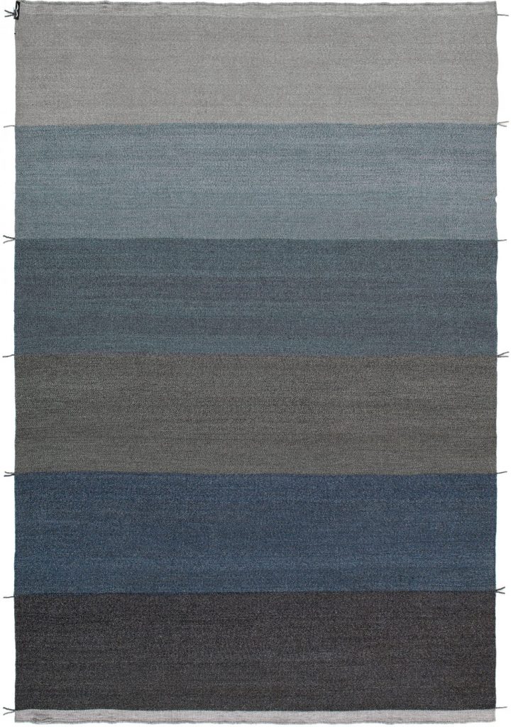 rug made of fabric base in a gray beige coffee blue and dark blue tone
