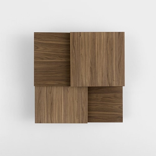 coffee table composed of five superimposed surfaces rotating 360° in a brown tone for wood