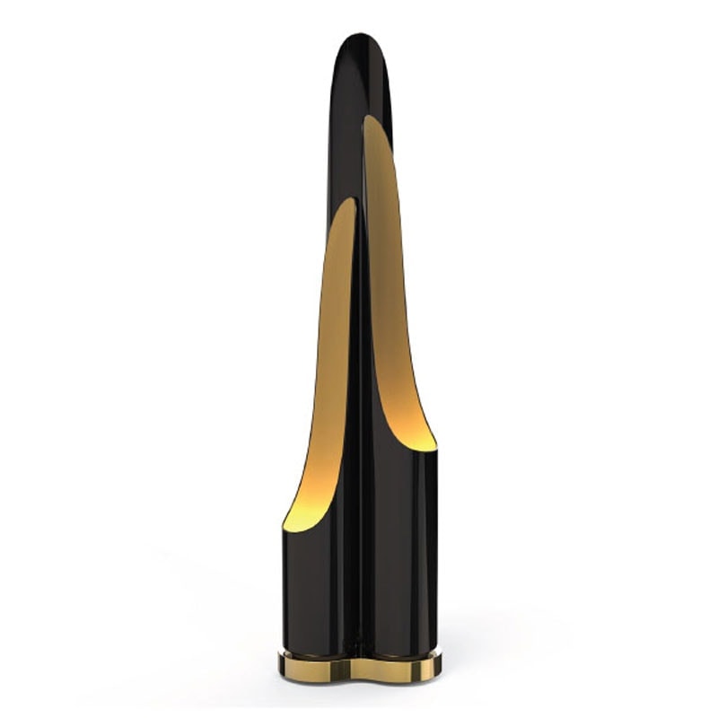 table lamp made of steel base lacquered in black and gold tone paint