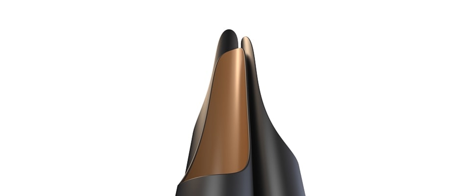 sculptural lamp made of steel base in a black and gold tone
