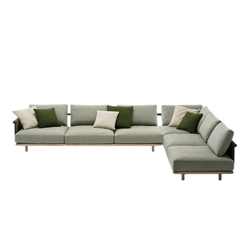 Rod Eden Sofa Outdoor blends comfort and versatility with its generous layout and calming hues, perfect for gathering and lounging outside.